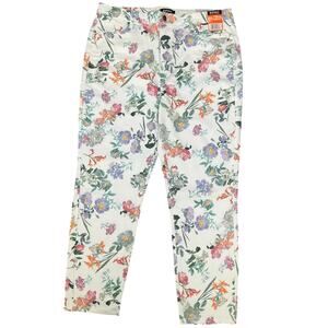 Buffalo David Britton Women's Floral Botanic White Ankle Pants Size 16 NWT